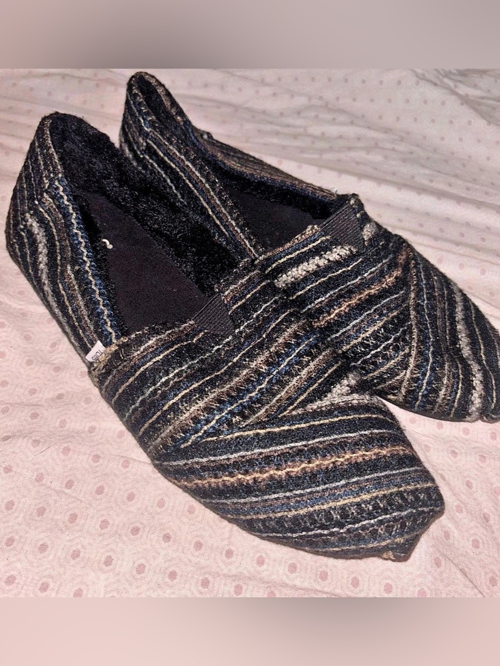 Toms Alpargata Wool Bohemian Artsy Fleece Lined Multicolor Slip On Size 9 EUC